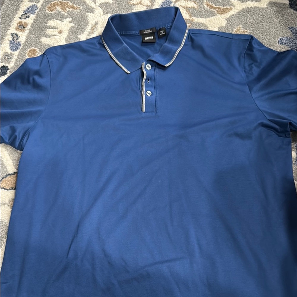 Boss Blue Polo Shirt with Classic Collar and Relaxed Fit